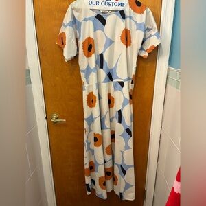 Marimekko Blue and Cream Unikko Dress 42